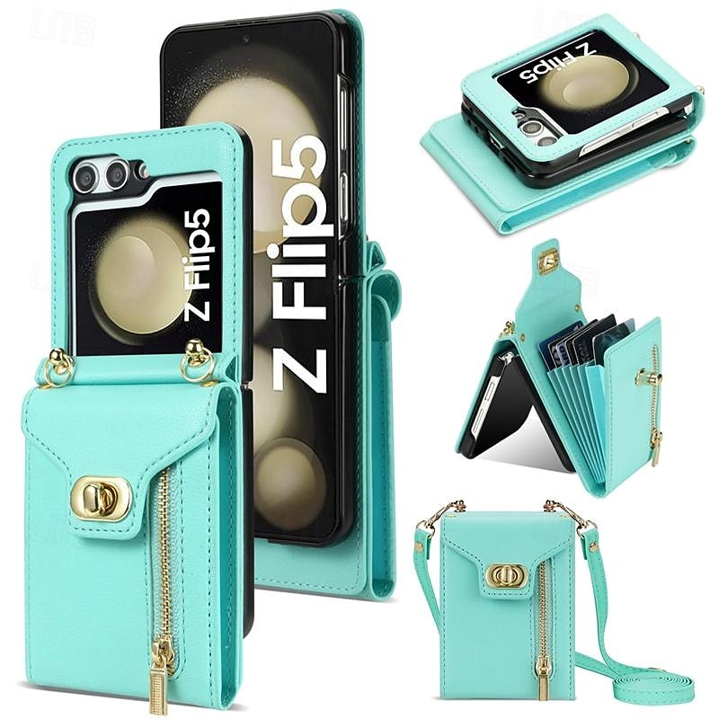 Phone Case For Samsung Galaxy Z Flip 6 Z Flip 5 Z Flip 4 Z Flip 3 Flip Cover Zipper with Lanyard Card Slot Retro PC PU Leather 2025 - $27.99 –P12