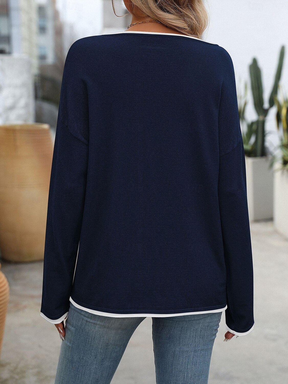 Women's Sweater Stylish Color Block Chunky One Shoulder Knitted Long Sleeve Long Tops Knit Daily Red Navy Blue Fall Winter 2025 - $41.99 –P2