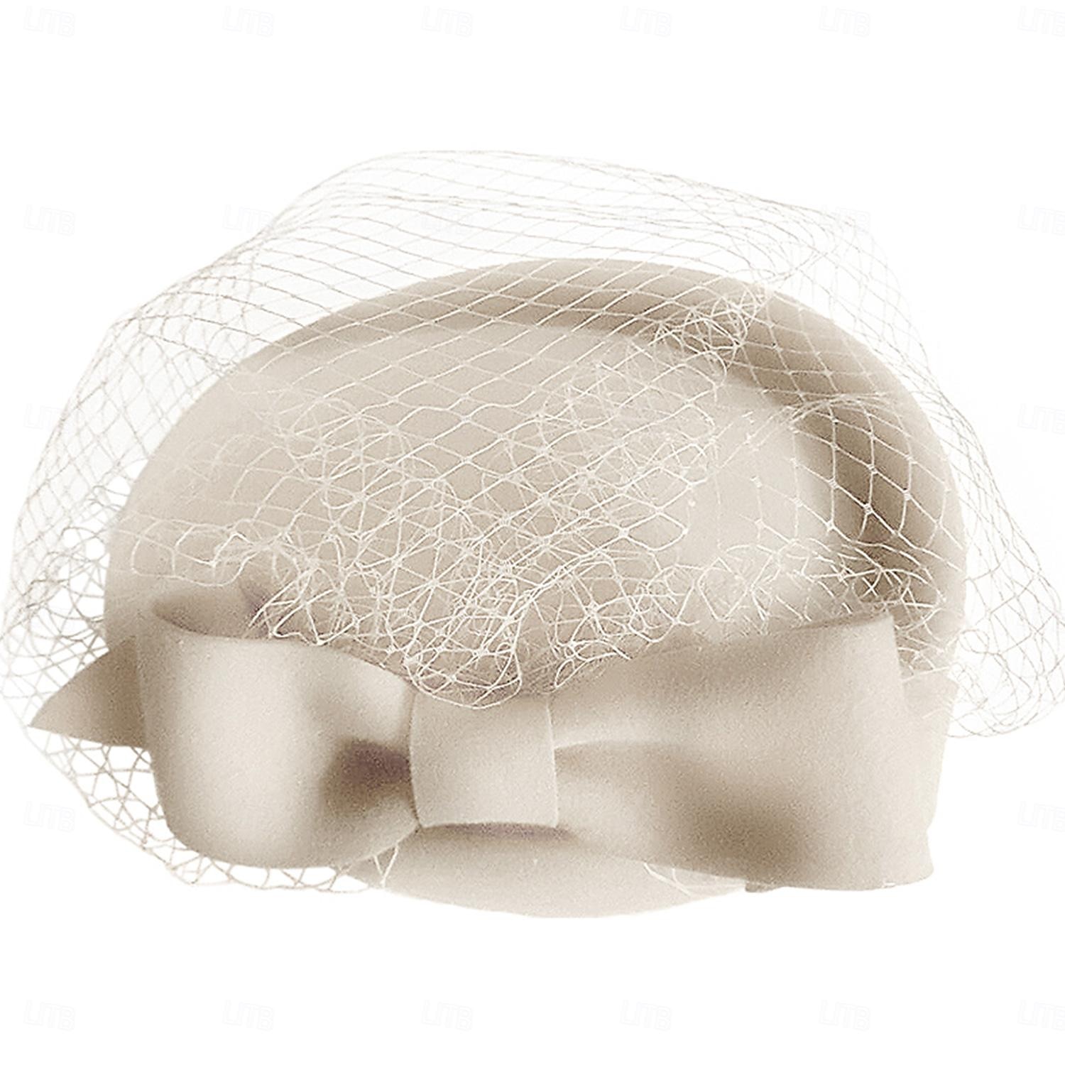 Kapelusze 100% wełna beret kapelusz fedora ślub koktajl elegancki ślub z czystym kolorem tiulowe nakrycie głowy nakrycia głowy 2025 - $33.99 –P6