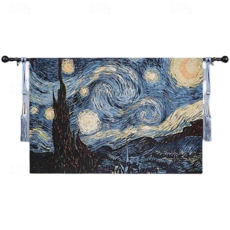 Jacquardgewebter Wandteppich, Gobelin, Aubusson, Wandkunst, zum Aufhängen, großer Wandteppich, Reproduktion, Webstuhl, Baumwollgewebe, die Sternennacht, belgischer Wandteppich (ohne Quasten und 2025 - $129.99 –P6