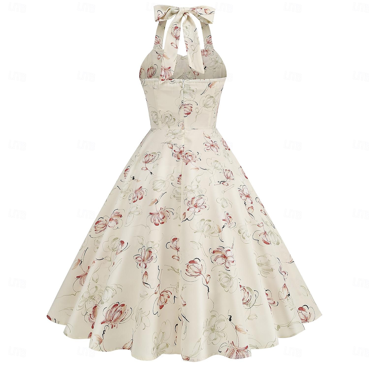 Retró 1950-es Rockabilly Térdig érő Swing ruha Flare ruha Pánt Virágos Kockás A-vonalú Női Farsang Vakáció Alkalmi / Napi Retro témájú buli Felnőttek Ruha Tavaszi nyár 2025 - $46.99 –P17