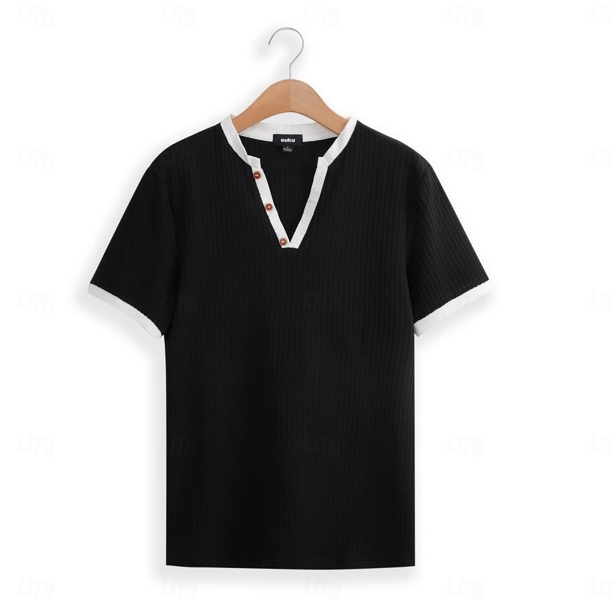 Per uomo Camicia Henley Waffle T-shirt in maglia waffle T-shirt Tinta unica A V Esterno Informale Manica corta Pulsante Lavorato a maglia Abbigliamento Di tendenza Originale Comodo del 2025 a $17.99 –P11