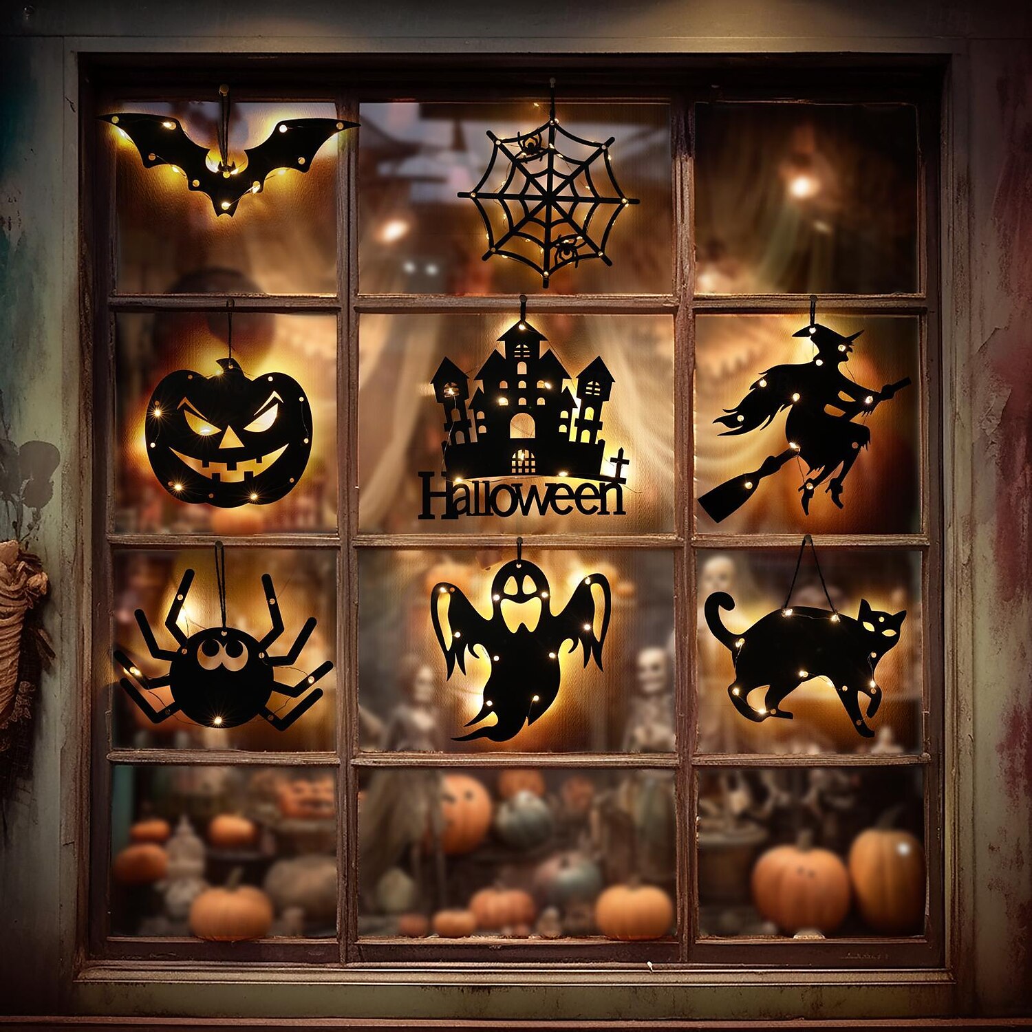 halloween okenní světla halloween dekorace led pavučina pavučina na baterie vnitřní okenní závěsná světla party domácí dekorace 2025 - $9.99 –P4