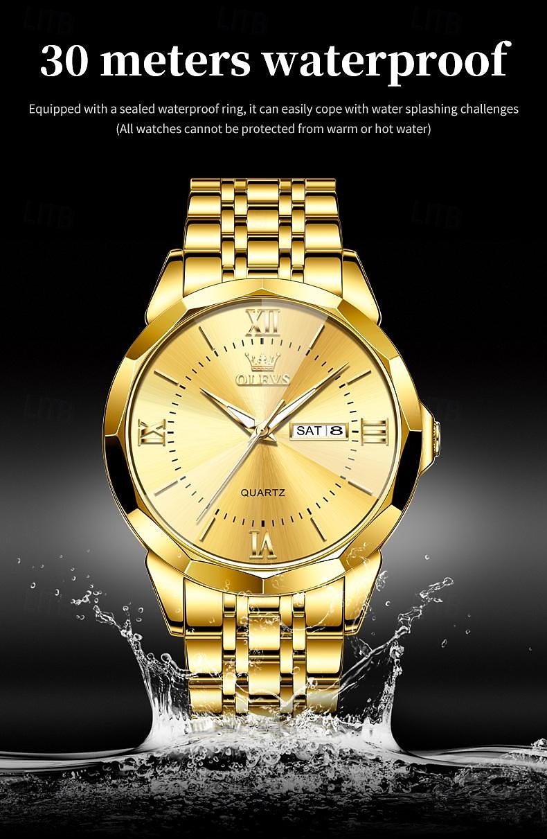 Часы OLEVS Мужские Кварцевые Роскошные Большие Циферблат Модные Бизнес Светящиеся Календарь Дата Водонепроницаемые Часы С Ремешком Из Нержавеющей Стали 2026 - $39.99 –P9