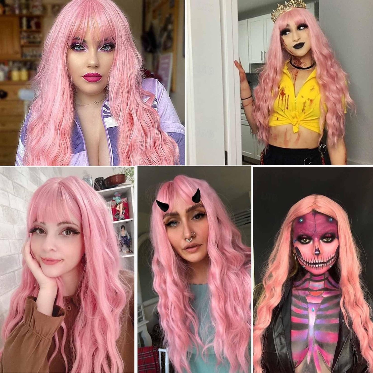 Parrucca Sintetica con Parte Centrale Parrucca Lunga Rosso Mogano Verde Rosa Bionda Parrucche Sintetiche Cosplay di Halloween del 2025 a $19.99 –P6