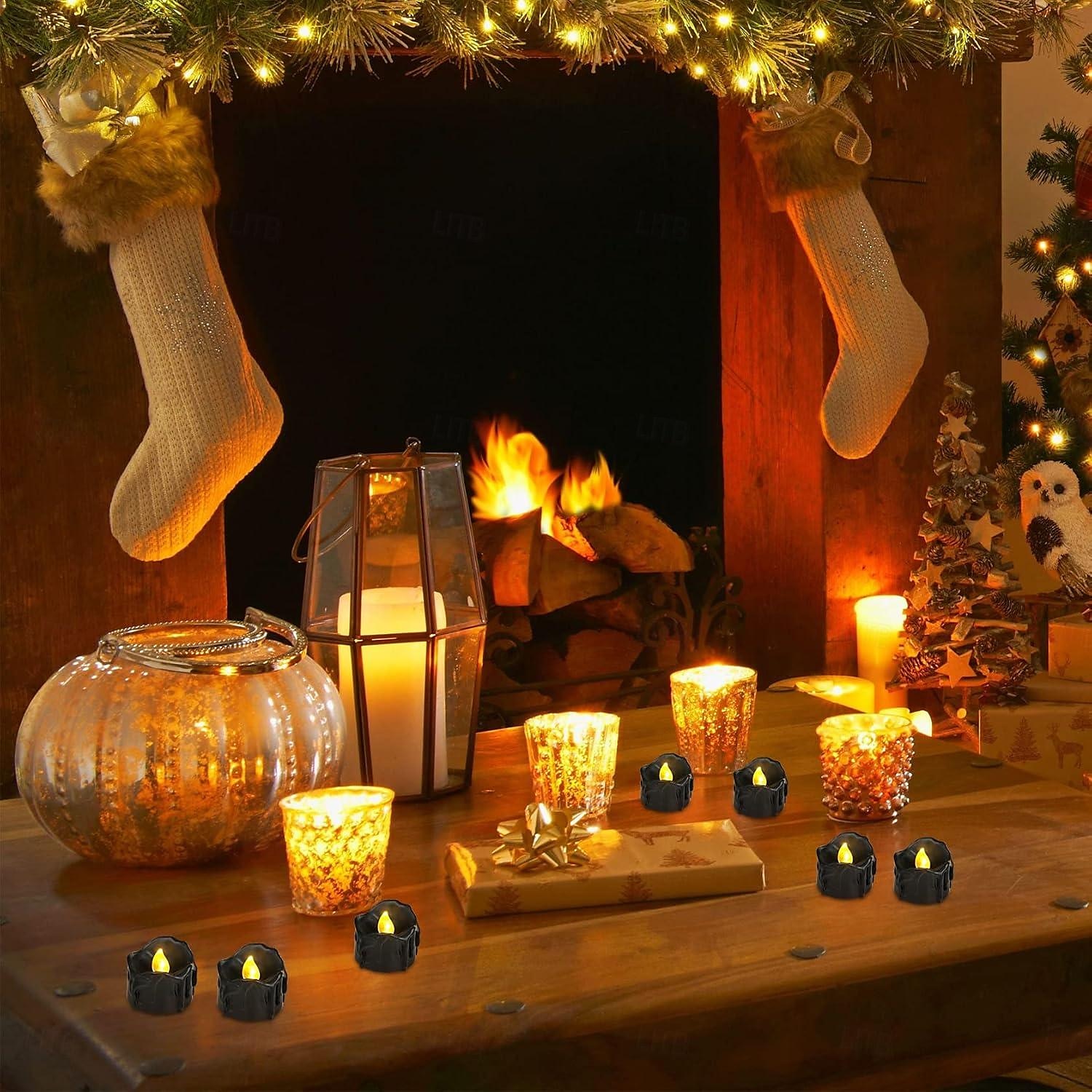 12st svarta led värmeljus halloween nattlampor levande ljus utomhus inomhus trädgård halloween inredning halloween elektriska ljus batteridrivna halloween lyktor semester fest dekorationer 2025 - $20.99 –P8