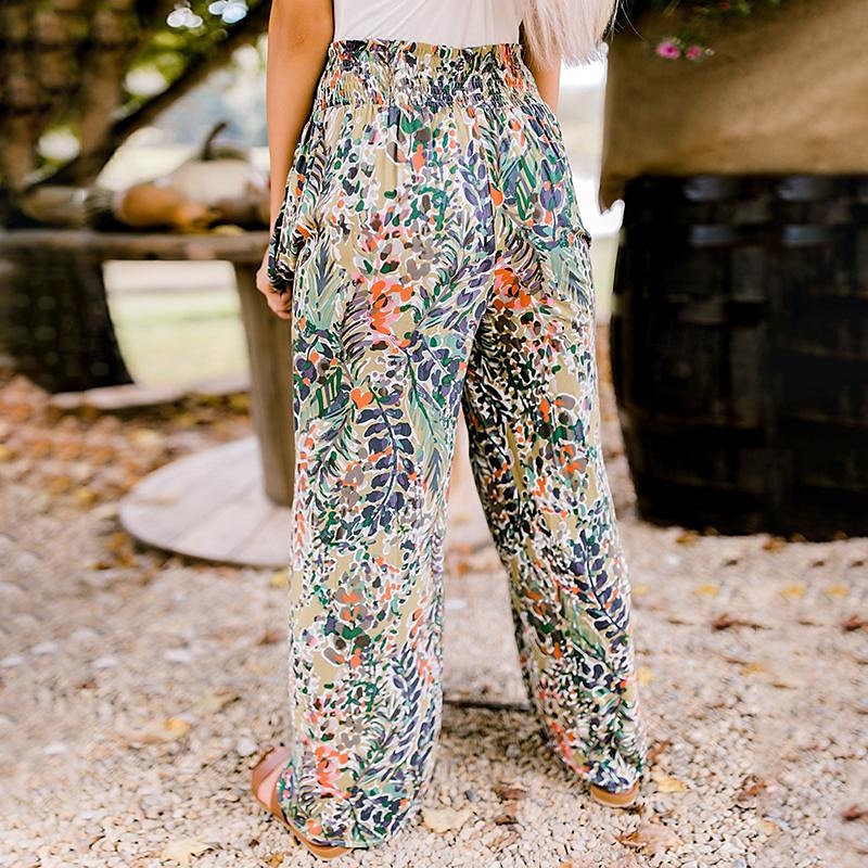 Dames Breed Been Broeken Modieus Lang Bloemig Breed Been Elastische tailleband Opdrukken Ademend Comfortabel Micro-elastisch Casual / Dagelijks Regenboog Lente zomer Ruim Passend 2025 - $26.99 –P4