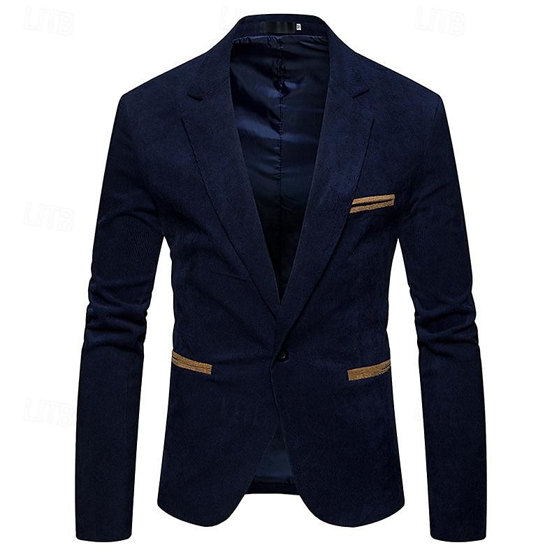 Hombre chaqueta Negocio Fiesta de Cóctel Fiesta de Boda Moda Casual Primavera & Otoño Pana Plano Botón Bolsillo Cómodo Botonadura Simple Chaqueta de sport Burdeos Azul Marino Color Caquí 2025 - $44.99 –P8