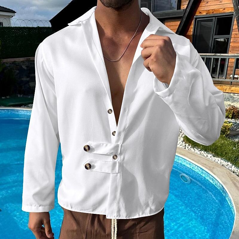 Herren Hemd Sommerhemd Freizeithemd Strandhemd Schwarz Weiß Armeegrün Grau Leicht Blau Langarm Einfach Revers Urlaub Hawaiianisch Button-Down Bekleidung Polyester Mode Lässig Bequem 2025 - $26.99 –P1