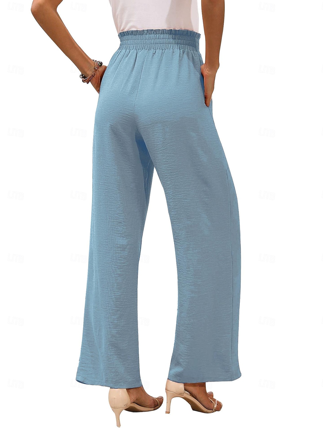 2026年 女性用 標準 ストレート チノ 全長 ハイライズ 平織り ドローストリング 通気性 ソフト 快適 マイクロエラスティック カジュアル／普段着 ホワイト / ホワイト ブラック ネイビーブルー カーキ色 夏 春 & 秋 ルーズフィット  コレクション – $26.99 –P19