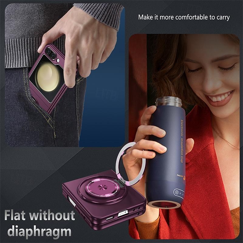 Phone Case For Samsung Galaxy Z Flip 7 Z Flip 6 Z Flip 5 Magnetic Adsorption with Stand Holder Support Wireless Charging Shockproof PC 2026 - $19.99 –P5