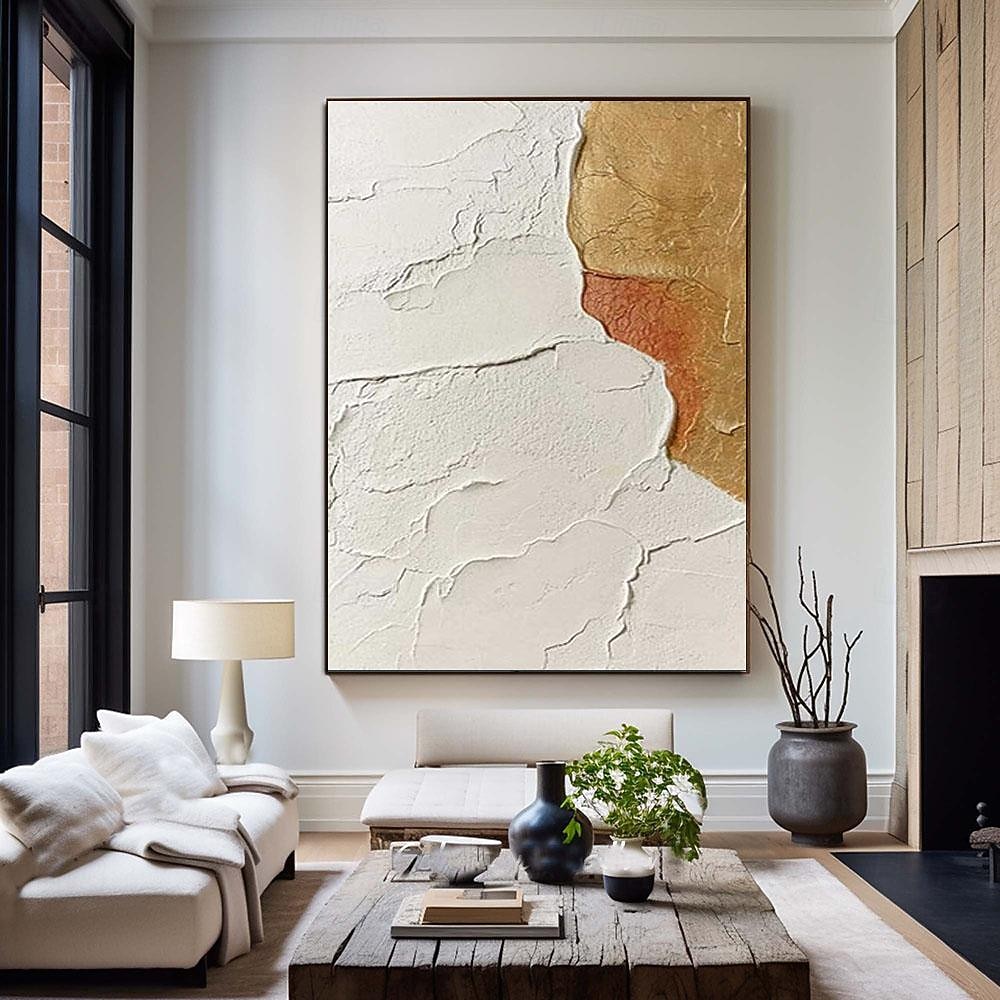 peinture à l'huile à texture dorée art mural fait à la main une paire de peintures minimalistes dorées et blanches sur toile grande peinture à texture dorée art mural minimaliste blanc de 2025 ? $108.99 –P7