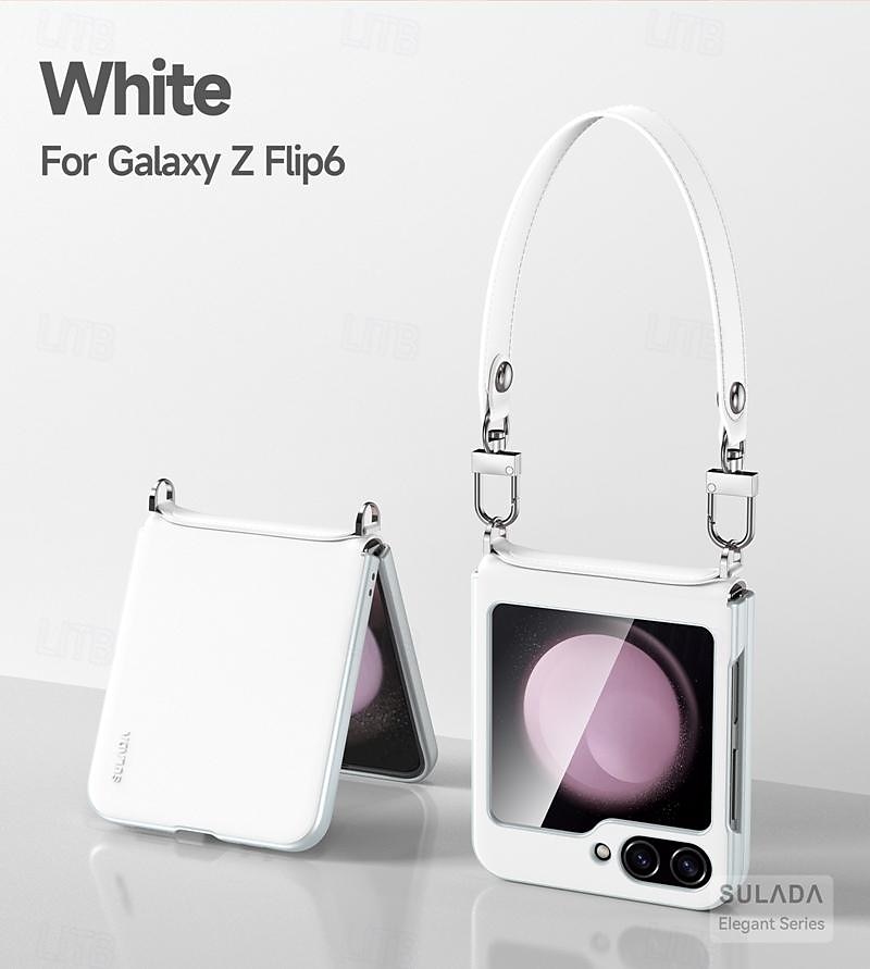 2025年 電話 ケース 用途 サムスンのギャラクシー Zフリップ6 Z Flip 5 バックカバー ワイヤレス充電をサポート リストストラップ付き 黄ばんでいない PC メタル PUレザー コレクション – $30.99 –P11