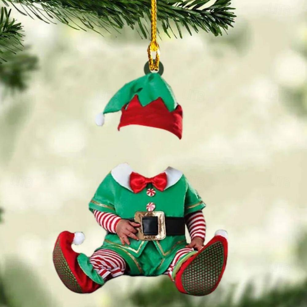 Ornements suspendus en photo personnalisés en acrylique 2D ornements en forme d'elfe avec visage de bébé décoration suspendue pendentifs suspendus cadeaux de 2025 ? $6.99 -P6