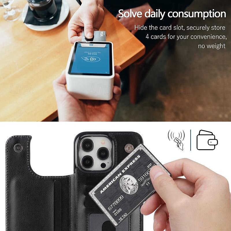 telefon Ügy Kompatibilitás iPhone 16 iPhone 15 Pro Max Plus iPhone 14 13 12 11 Pro Max Plus Mini SE Fekete tok Állvánnyal Mágneses Kártyahely Retro TPU PU bőr 2025 - $16.99 –P8