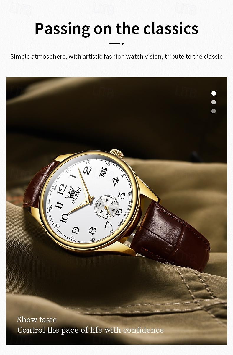 OLEVS Мужчины Кварцевые Минималистский Мода Наручные часы Светящийся Календарь ЗАЩИТА ОТ ВЛАГИ Украшение Кожа Часы 2026 - $28.99 –P4