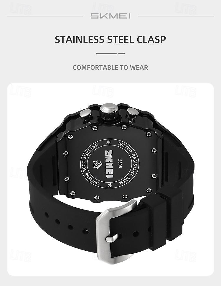 SKMEI Men Quartz Watch Outdoor Fashion Casual Wristwatch Stopwatch Countdown Calendar Waterproof Silicone Gel Watch 2026 - $42.99 –P7