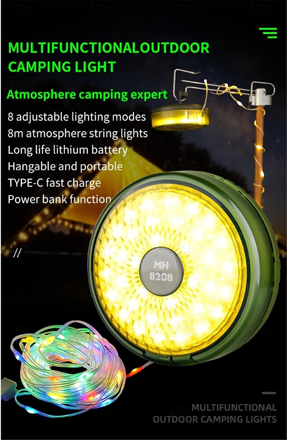 2025年 2-in-1 キャンプ ライト LED リール ストリング ライト 屋外 キャンプ ランプ リサイクル可能 LED 雰囲気 ライト ガーデン テント ルーム 装飾用  コレクション – $37.99 –P1
