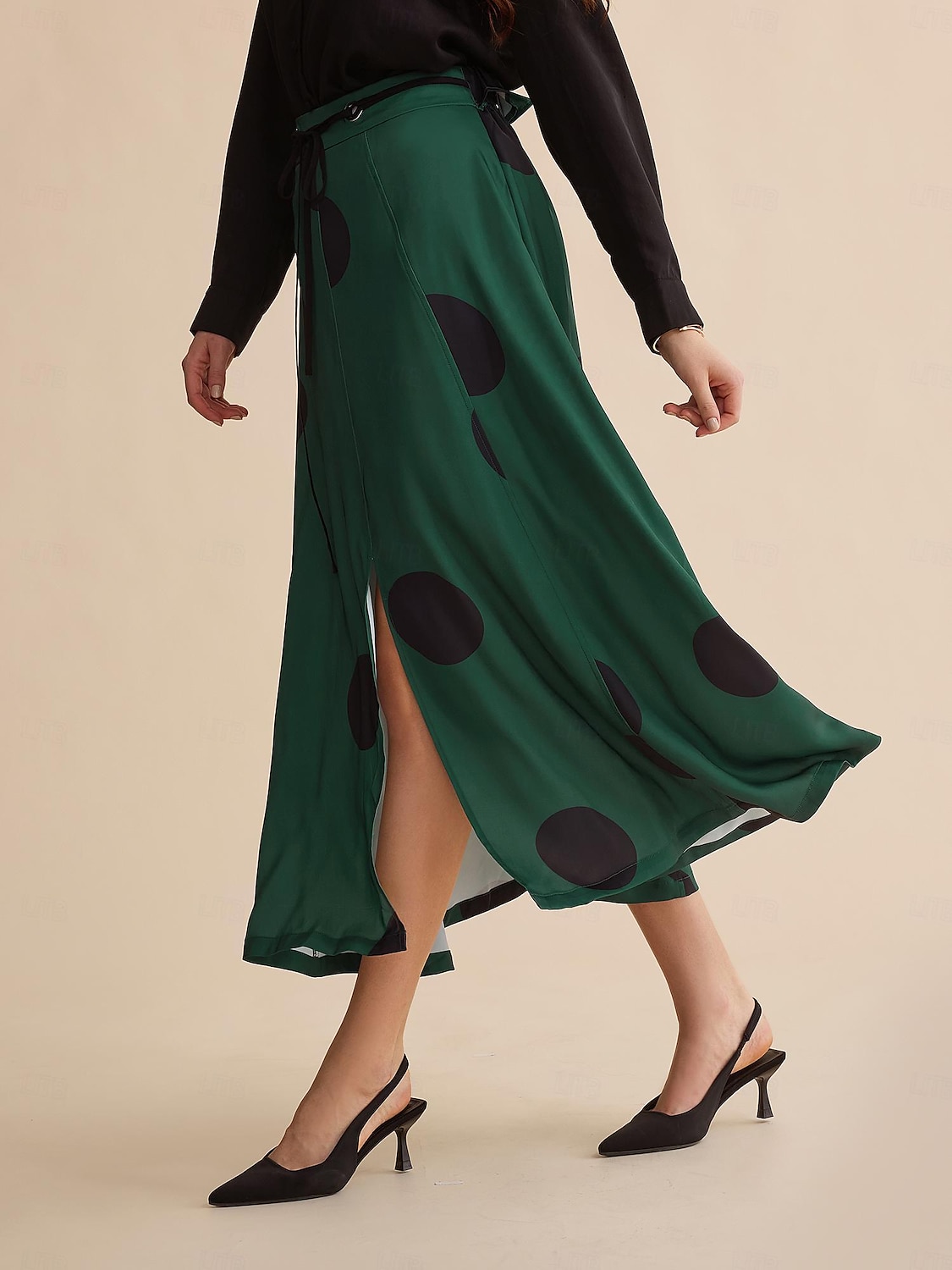 Saia maxi de cetim com bolinhas peplum com cinto e pontas duplas de 2025 por $48.99 –P4