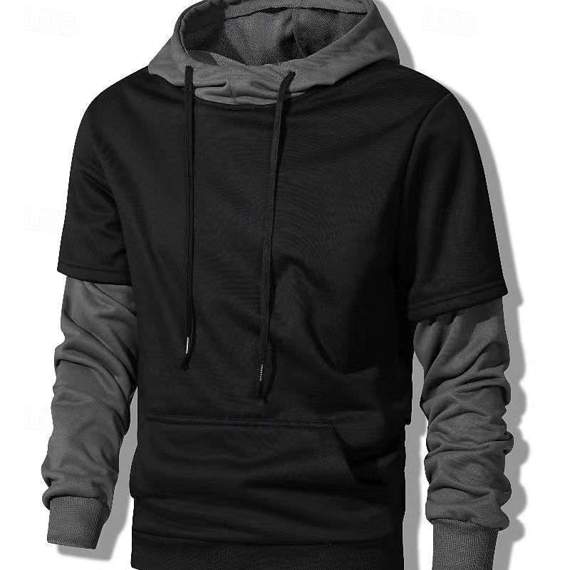 Herr Huvtröja Svart Huva Färgblock Lappverk Ficka Faux tvådelad Sport & Utomhus Dagligen Helgdag Streetwear Grundläggande Ledigt Vår & Höst Kläder Pull Tröjor 2025 - $18.99 –P1