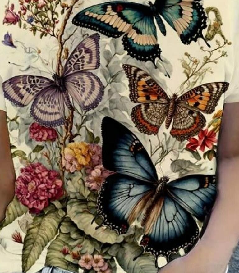 dam t-shirt stilig avslappnad blommig fjärilstryck kortärmad vanliga toppar rund hals dagligen gul sommar 2025 - $19.99 –P3