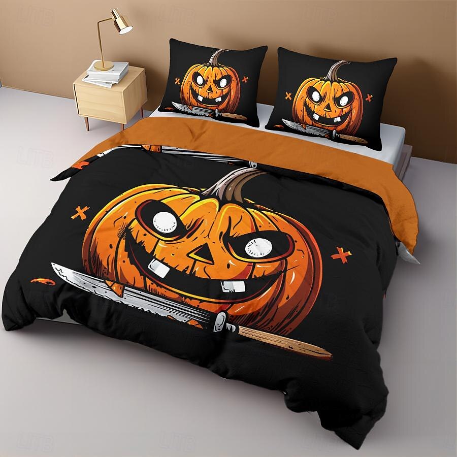 kolekce halloween sada povlaků na přikrývky Jack o lucerna dýně 3dílná sada super měkká šetrná k pokožce s dlouhou životností 2025 - $41.99 –P11