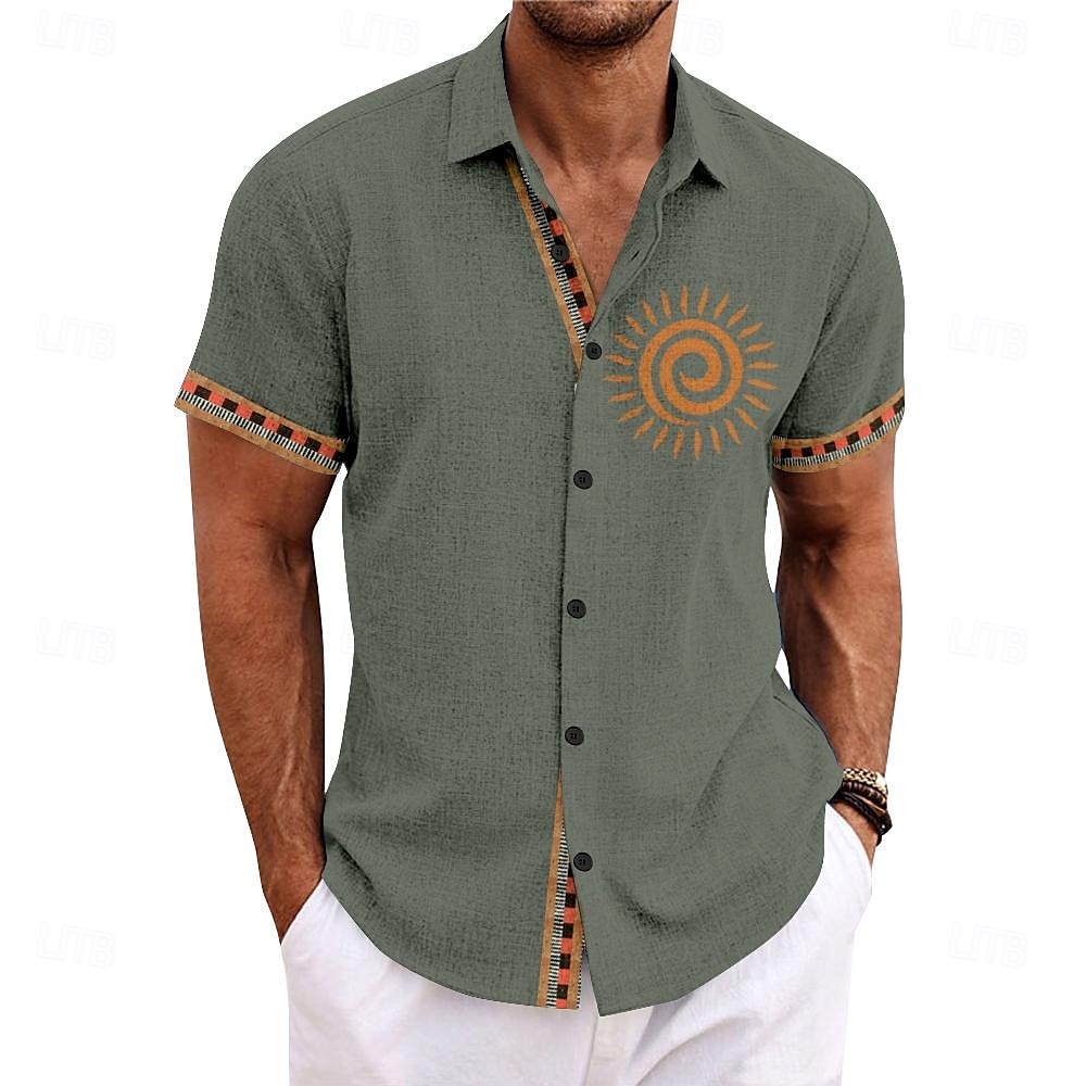 Homme Ethnique Chemise Chemise boutonnée Manche Courte Décontractées Tribal Vacances du quotidien Eté Printemps Col rabattu Boutonner Impression 3D Noir Rouge Vert Gris de 2025 ? GBP £18 –P1