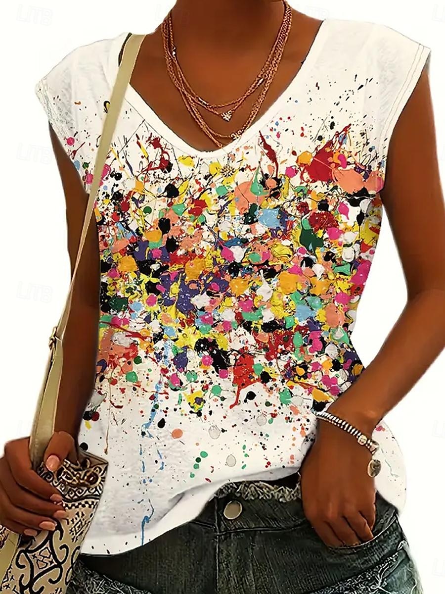 Débardeur femme en camisole élégant décontracté à imprimé ombré sans manches tops réguliers col en V quotidien blanc cassé été de 2025 ? $17.99 –P3