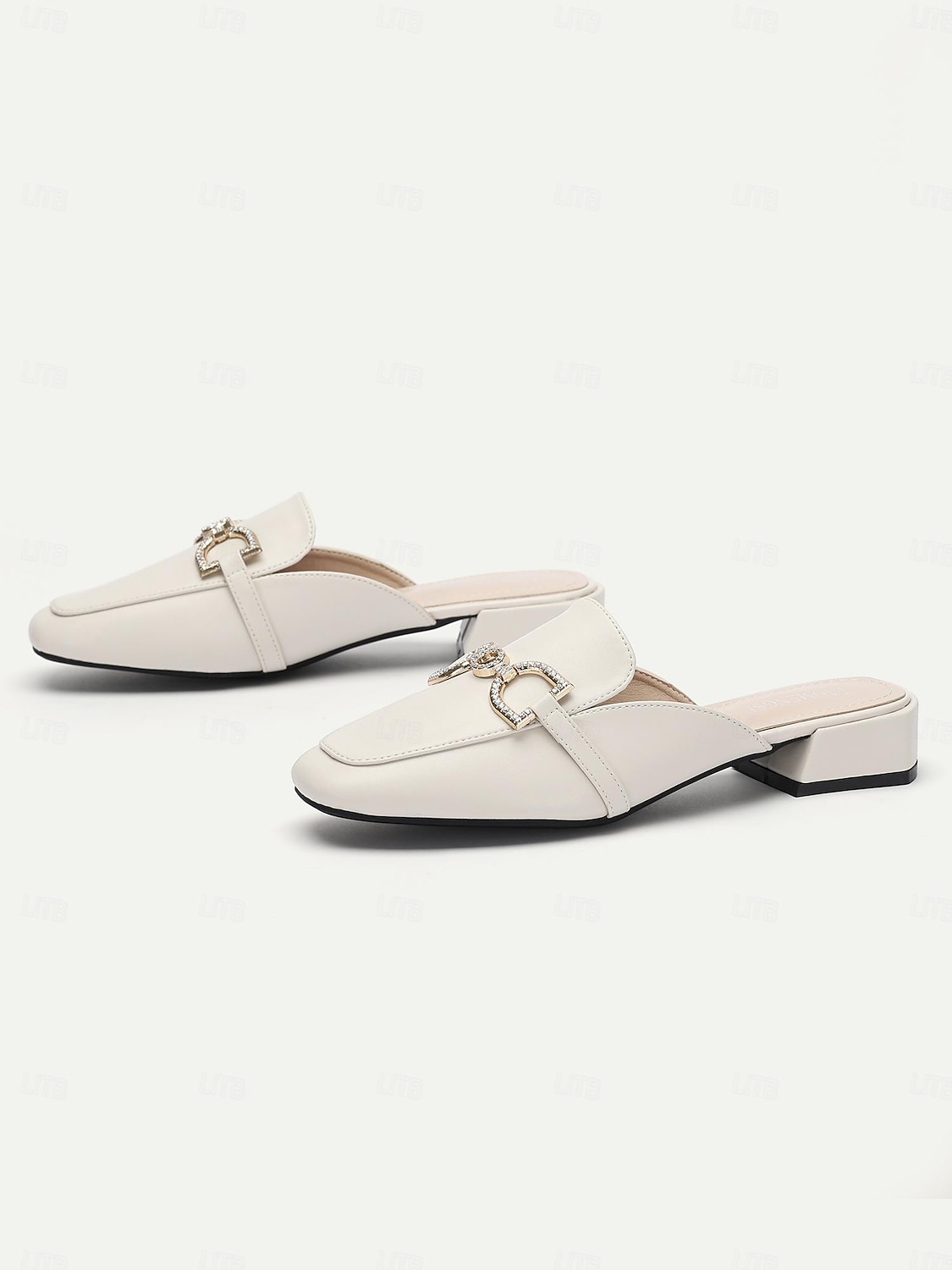 weiße Damen-Pantoletten aus Leder mit Strass-Schnalle – elegante Slipper zum Hineinschlüpfen für lässige und formelle Outfits 2025 - $34.99 –P2