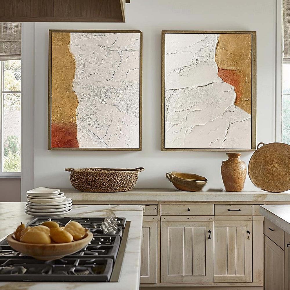 peinture à l'huile à texture dorée art mural fait à la main une paire de peintures minimalistes dorées et blanches sur toile grande peinture à texture dorée art mural minimaliste blanc de 2025 ? $108.99 –P5