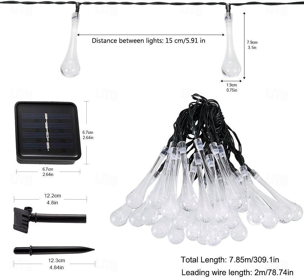 6.5m 30LEDs Solar Water Drop String Lights Outdoor Waterproof Fairy String Light 8 Modes Lighting Holiday Wedding Garden Lawn Christmas Halloween Patio Decoration 2026 - $15.49 –P2