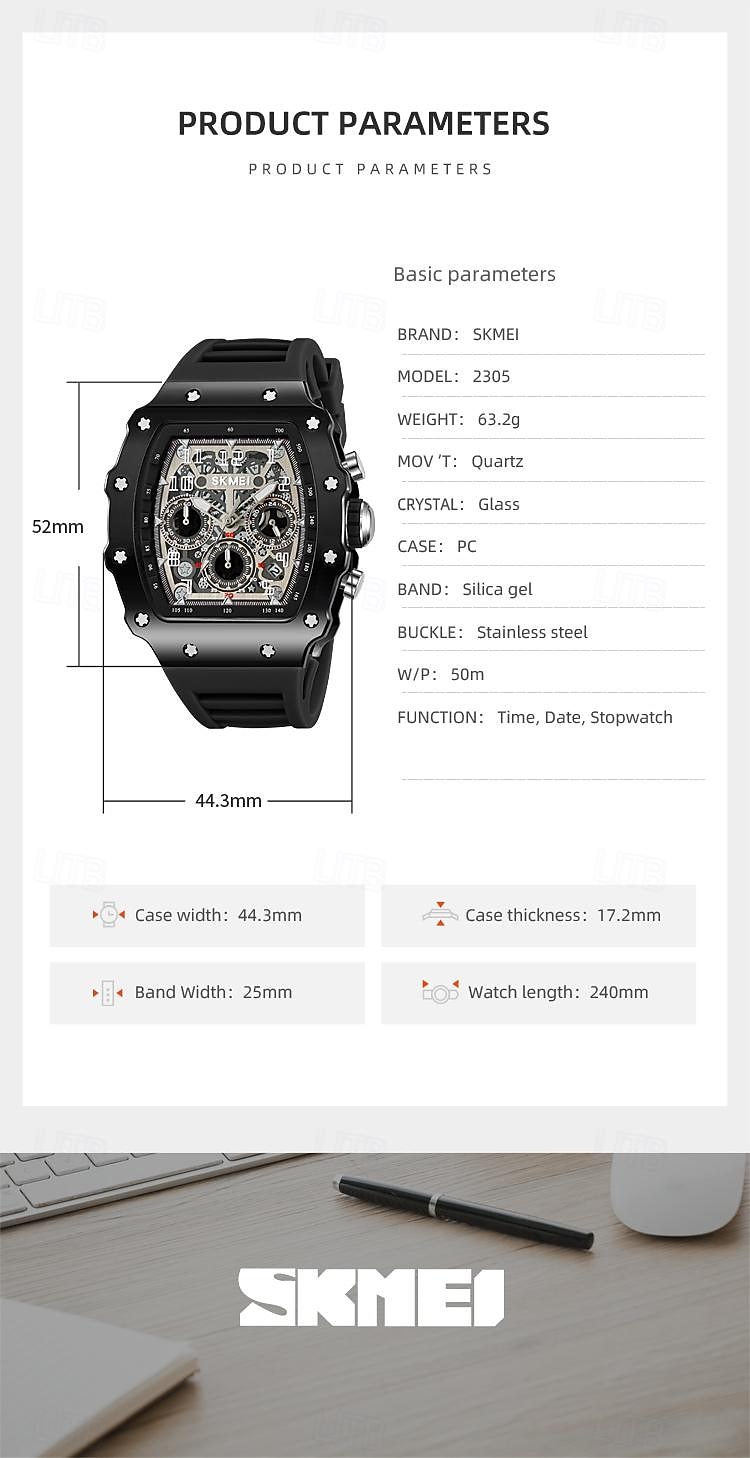 SKMEI Men Quartz Watch Outdoor Fashion Casual Wristwatch Stopwatch Countdown Calendar Waterproof Silicone Gel Watch 2026 - $42.99 –P20