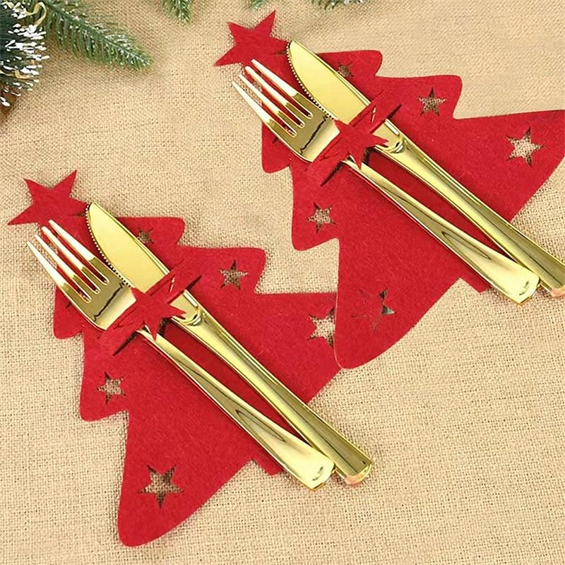 Porte-couteau et fourchette de noël en feutre, 12 pièces, sac à couverts de poche en forme d'arbre de noël en forme d'étoile, organisateur de décoration de table pour fête du nouvel an de 2025 ? $9.99 –P2