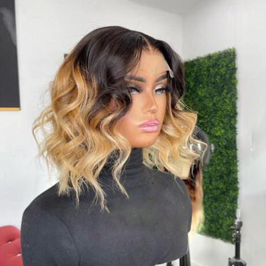 Cabelo virgem não processado 13x4 Lace Front Peruca Bob curto Cabelo Brasileiro Ondulado Multi Cores Peruca 130% 150% Densidade do Cabelo Cabelo Ombre Riscas Naturais 100% Virgem Sem cola Pré-depenado de 2025 por $213.19 –P1