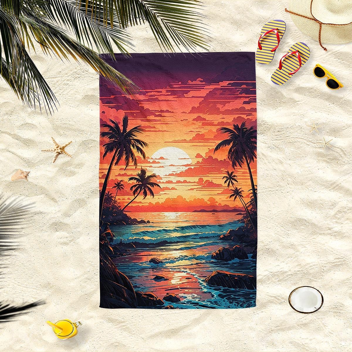 Beach Sunset Coconut Tree Print Beach Towel Soft and Quick-drying Bathroom Towel Super Absorbent Towel Lightweight Travel Towel Suitable for Backpacking Hiking Fit 150x80cm 2025 - $26.99 –P1
