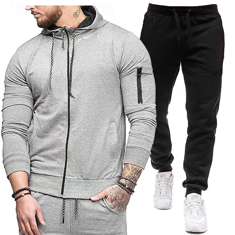 Homens Moletom Full Zip Hoodie Suéter Preto Cinza Claro Cinzento Com Capuz Tecido 2 Peças Diário Desportos e Ar livre Feriado Poliéster Roupa de rua Básico Casual Primavera & Outono Roupa Moletons de 2026 por $29.99 –P3