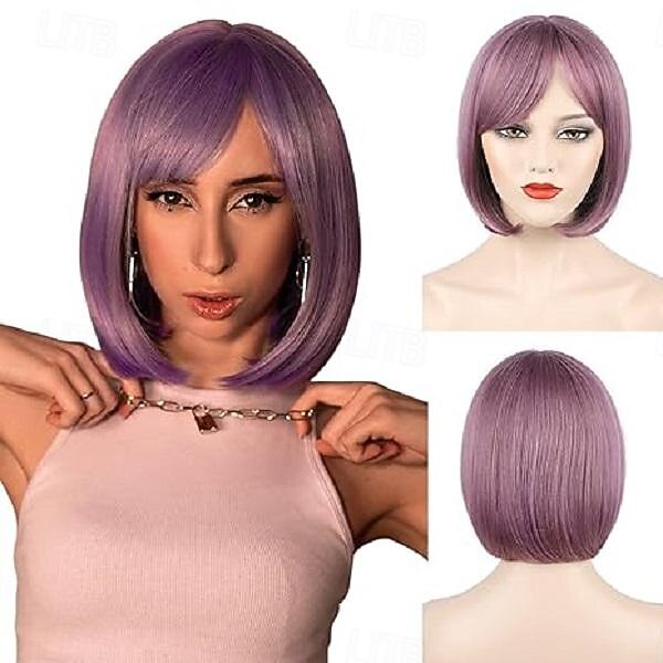 Parrucche Bob Bianche per Donne Parrucca Bob Corto con Frangia 14 pollici Parrucche Lisce Sintetiche Complete per Feste Quotidiane Parrucche di Halloween del 2025 a $17.99 –P4