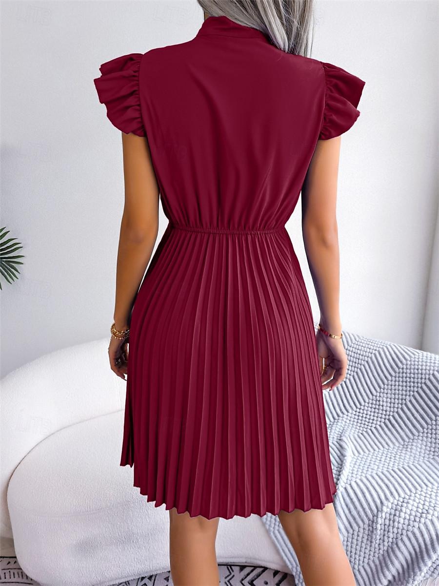 Dames Zwarte jurk Mini-jurk Chiffon Veters Ruche Afspraakje Vakantie Streetwear Basic Opstaand Mouwloos Zwart Wijn Paars Kleur 2025 - $26.99 -P19
