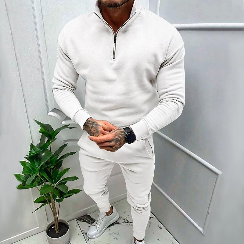 Per uomo Tuta Da Ginnastica Tuta da ginnastica Felpa con cerniera a un quarto Aalbicocca Nero Bianco Rosso Grigio chiaro Colletto Mao Liscio 2 pezzi Sportivo Giornaliero Per eventi Streetwear del 2025 a $31.99 –P2