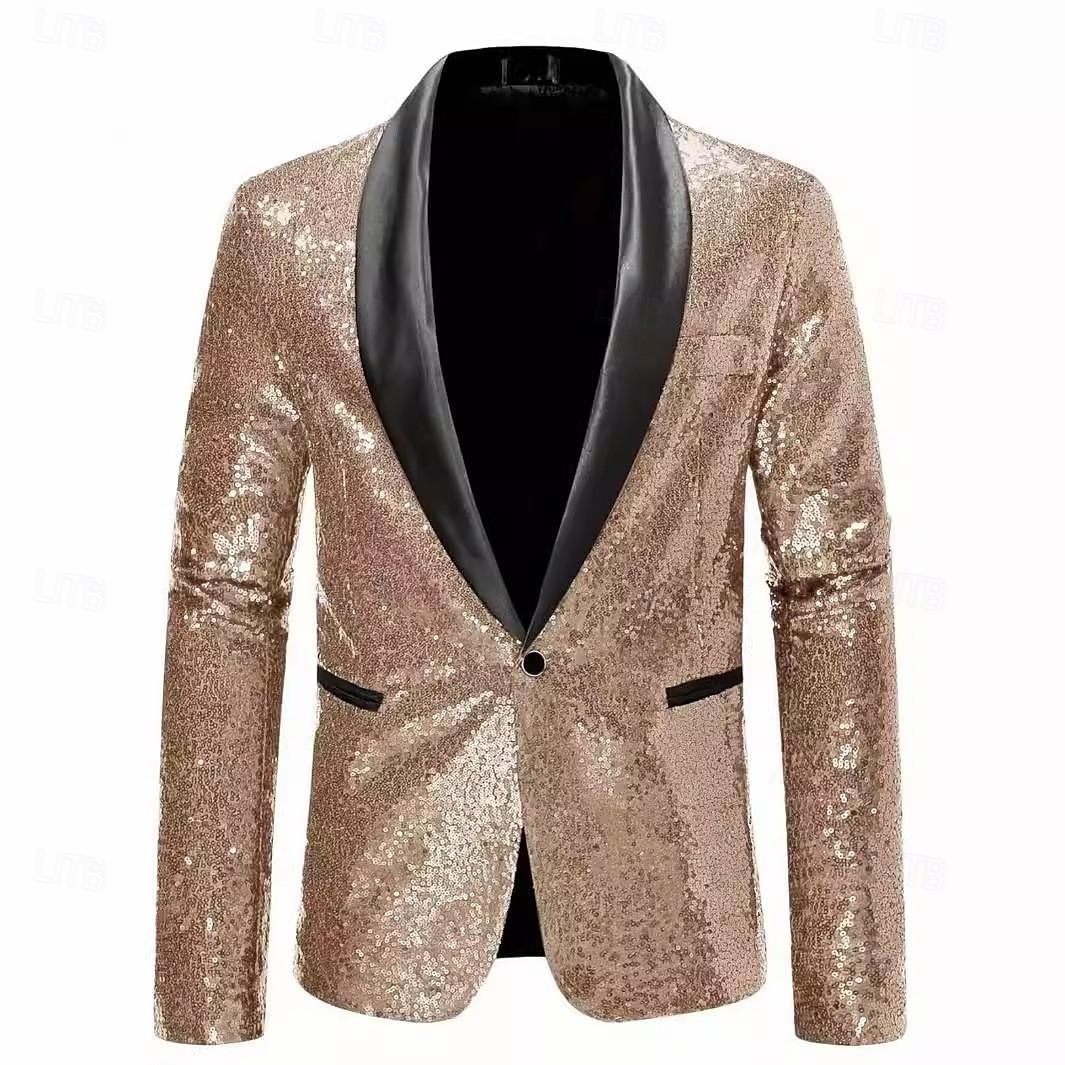 Man Blazer Verjaardagsfeest Feesten & Uitgaan Zoet Herfst winter Pailletten Lovertje Glanzend Bruiloft Enkele rij knopen Blazer Zilver Paars Goud 2025 - $61.99 –P11
