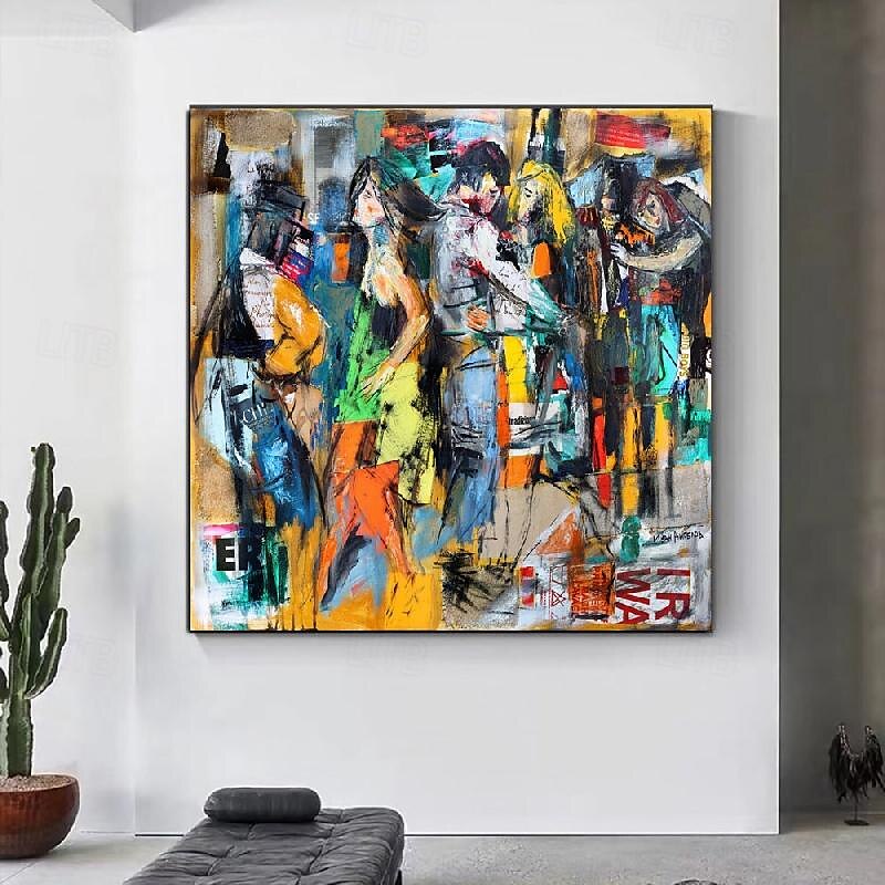 2025年 大きな抽象キャンバス画、大きな手作りの壁アート、具象画、カラフルな壁アート、抽象人物油絵、手作りのポップアート油絵、プリントコラージュアート油絵  コレクション – $175.99 –P5