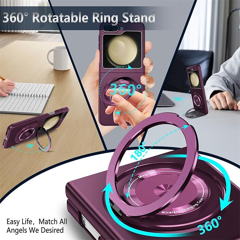 Phone Case For Samsung Galaxy Z Flip 7 Z Flip 6 Z Flip 5 Magnetic Adsorption with Stand Holder Support Wireless Charging Shockproof PC 2026 - $19.99 –P3