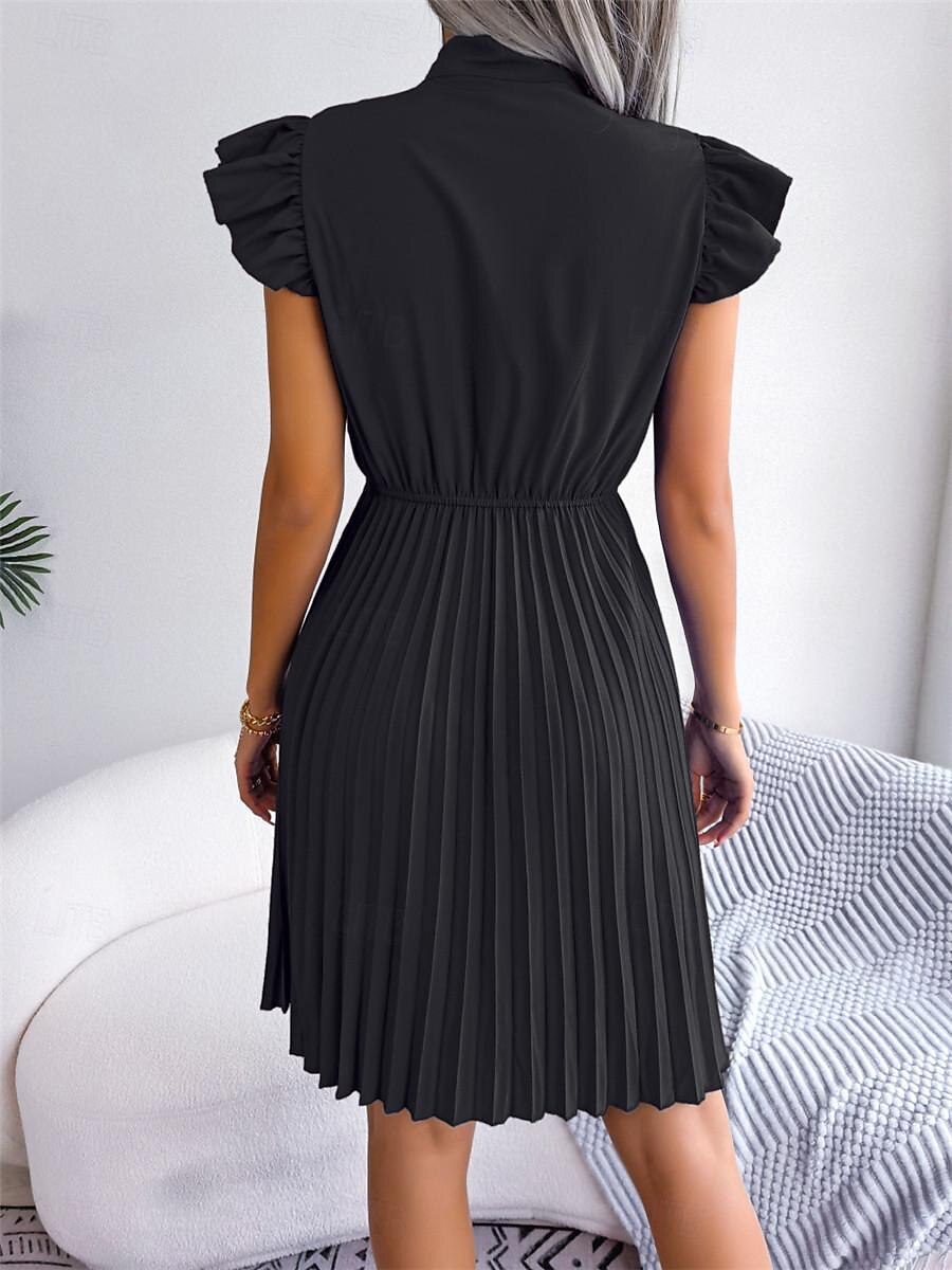 Dames Zwarte jurk Mini-jurk Chiffon Veters Ruche Afspraakje Vakantie Streetwear Basic Opstaand Mouwloos Zwart Wijn Paars Kleur 2025 - $26.99 -P1