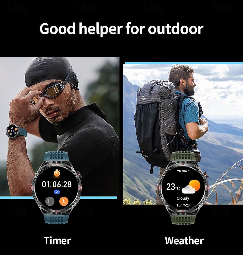 led-zaklamp smart watch heren ht28 buitensporten laserlicht bluetooth pratend kompas smart watch met 450 mah grote batterij 2025 - $59.99 –P16