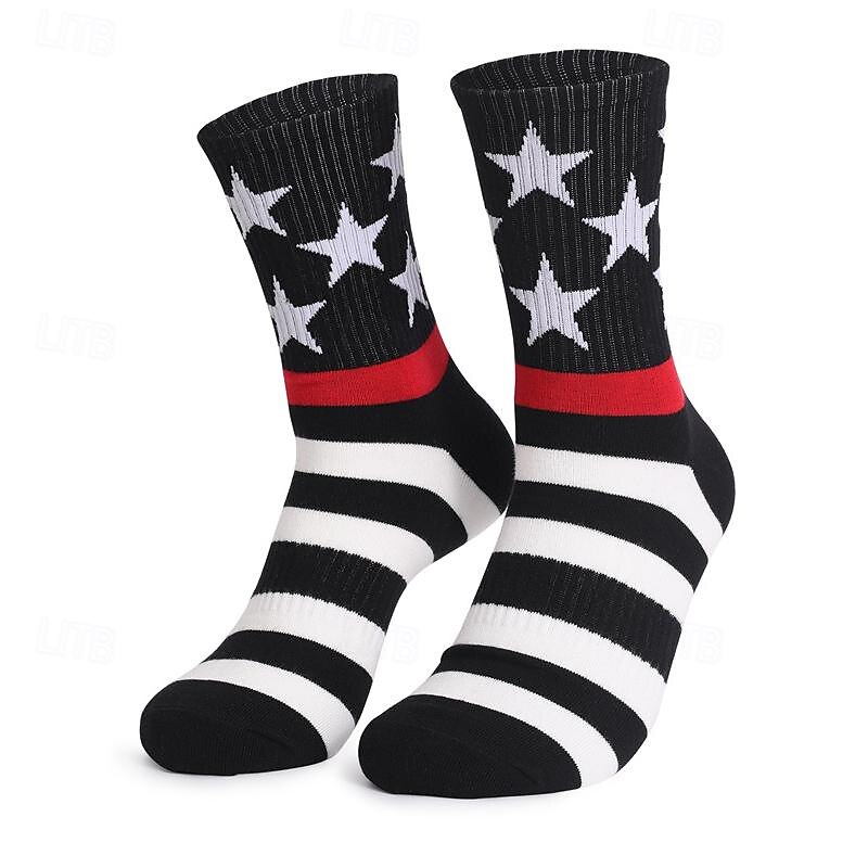 Men's 1 Pair Socks Running Socks Casual Socks Long Socks Black White Color American US Flag Sports & Outdoor Daily Vacation Basic Medium Spring Fall Fashion Casual 2025 - $3.49 –P3