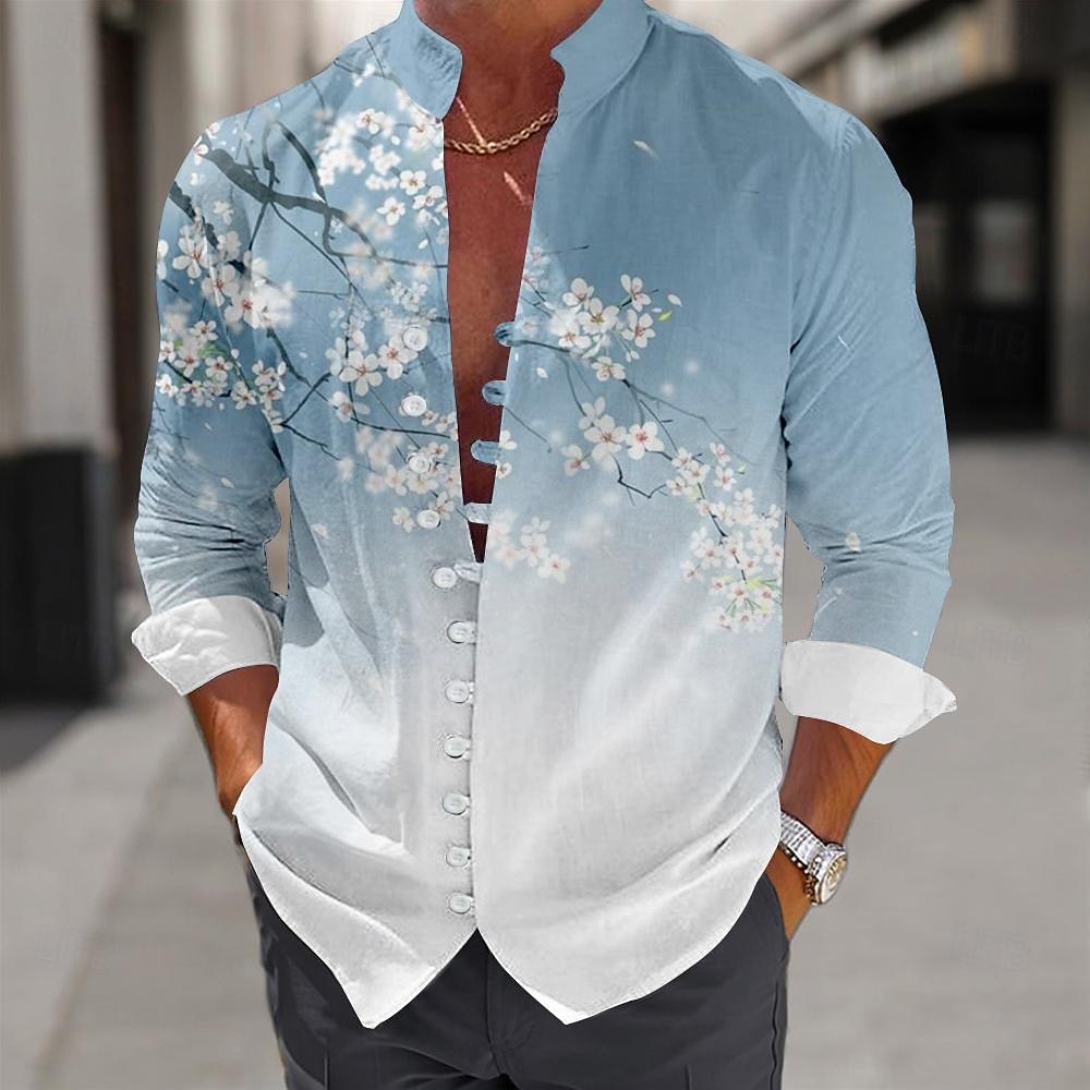 Per uomo Floreale Camicia Camicia con Bottoni Manica Lunga Casual Spiaggia Quotidiano Estate Primavera Autunno Collo alla coreana Colletto alla coreana Cardigan con Bottoni Stampa 3D Rosa Blu Viola del 2026 a $28.99 –P1