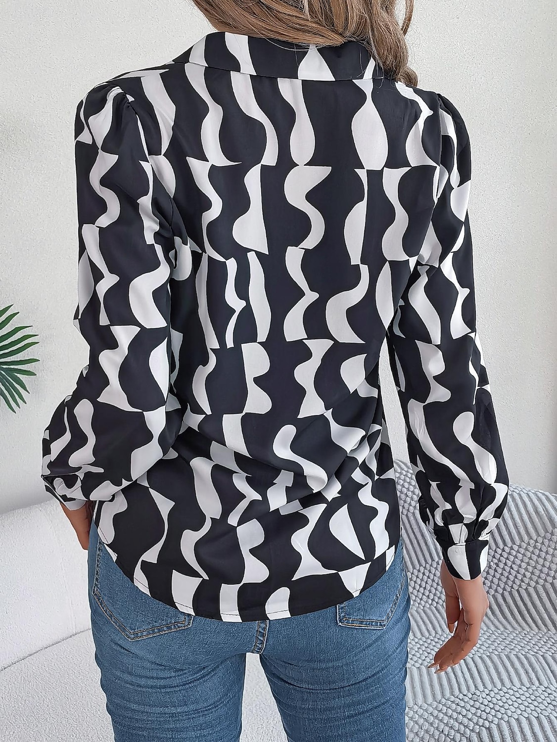 Dame Skjorte Bluse Fargeblokk Stilfull Moderne Langermet Skjortekrage Arbeid Knapper Svart Brun Kakifarget Vår Høst 2025 - $29.99 –P7
