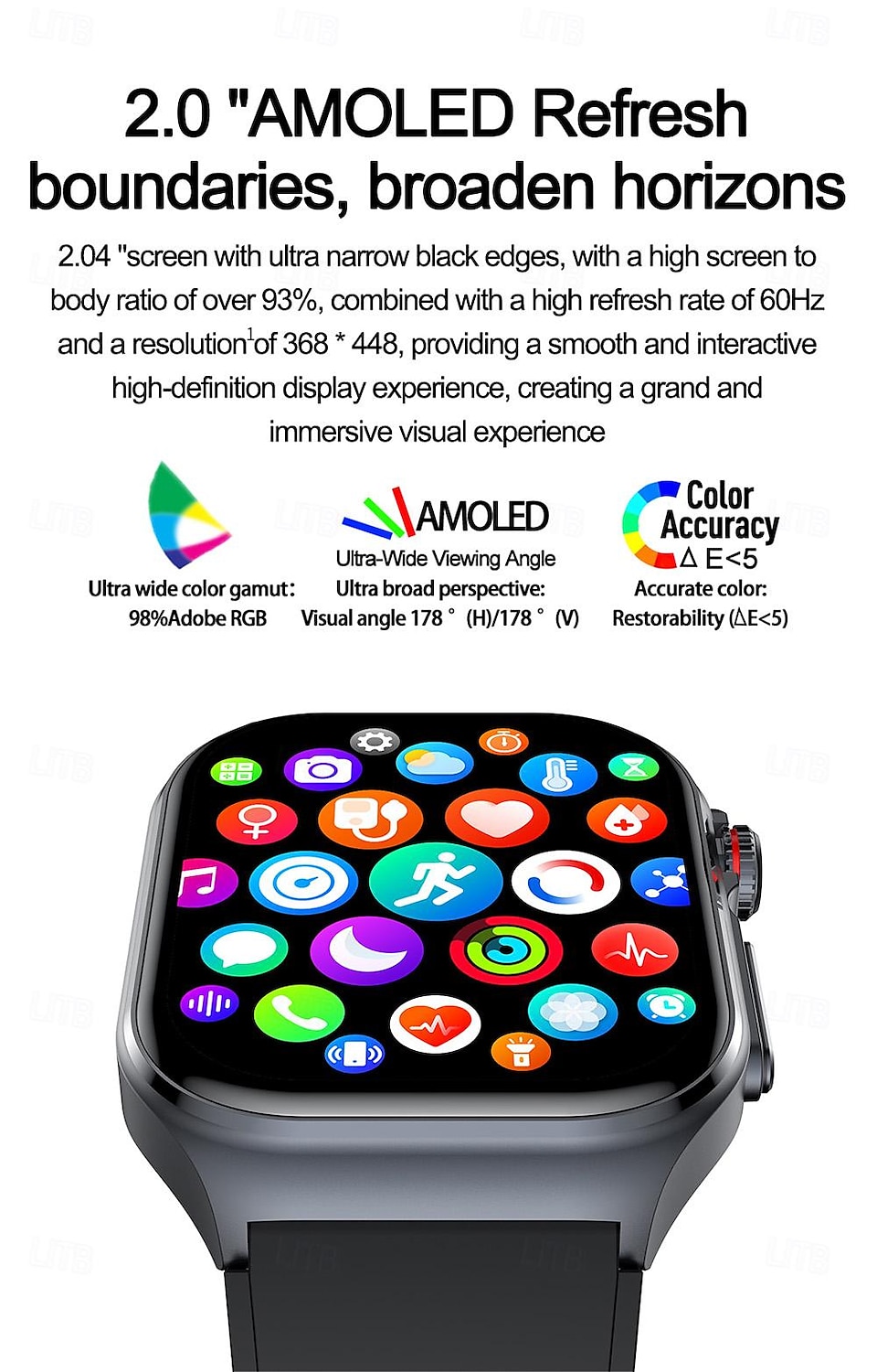 iMosi ET585 Slimme horloge 2.04 inch(es) Smart horloge Bluetooth ECG + PPG Temperatuurbewaking Stappenteller Compatibel met: Android iOS Dames Heren Handsfree bellen Waterbestendig Mediabediening IP68 2025 - $74.99 –P2