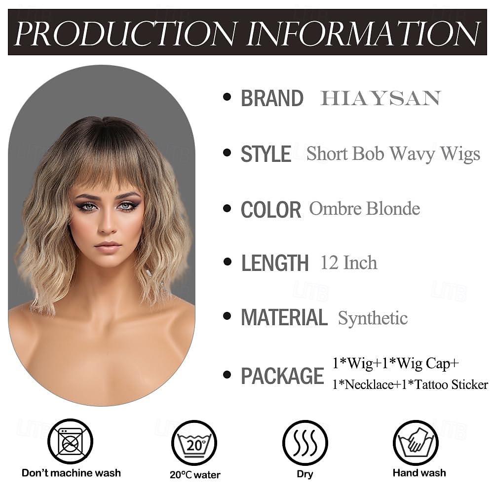 Ombre Blonde Wigs for Women Short Wavy Wig with Bangs Ash Blonde Bob Wig with Dark Roots Medium Length Natural Synthetic Hair for Daily Party& Cosplay Halloween Wigs 2025 - $18.49 –P9