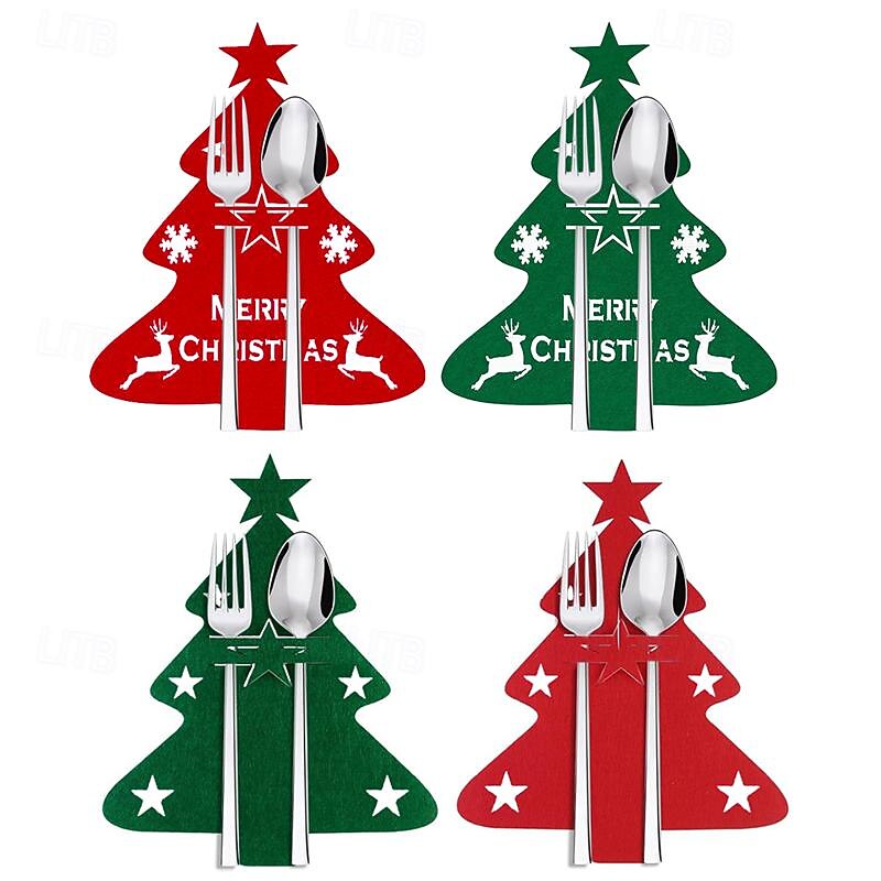 Porte-couteau et fourchette de noël en feutre, 12 pièces, sac à couverts de poche en forme d'arbre de noël en forme d'étoile, organisateur de décoration de table pour fête du nouvel an de 2025 ? $9.99 –P1